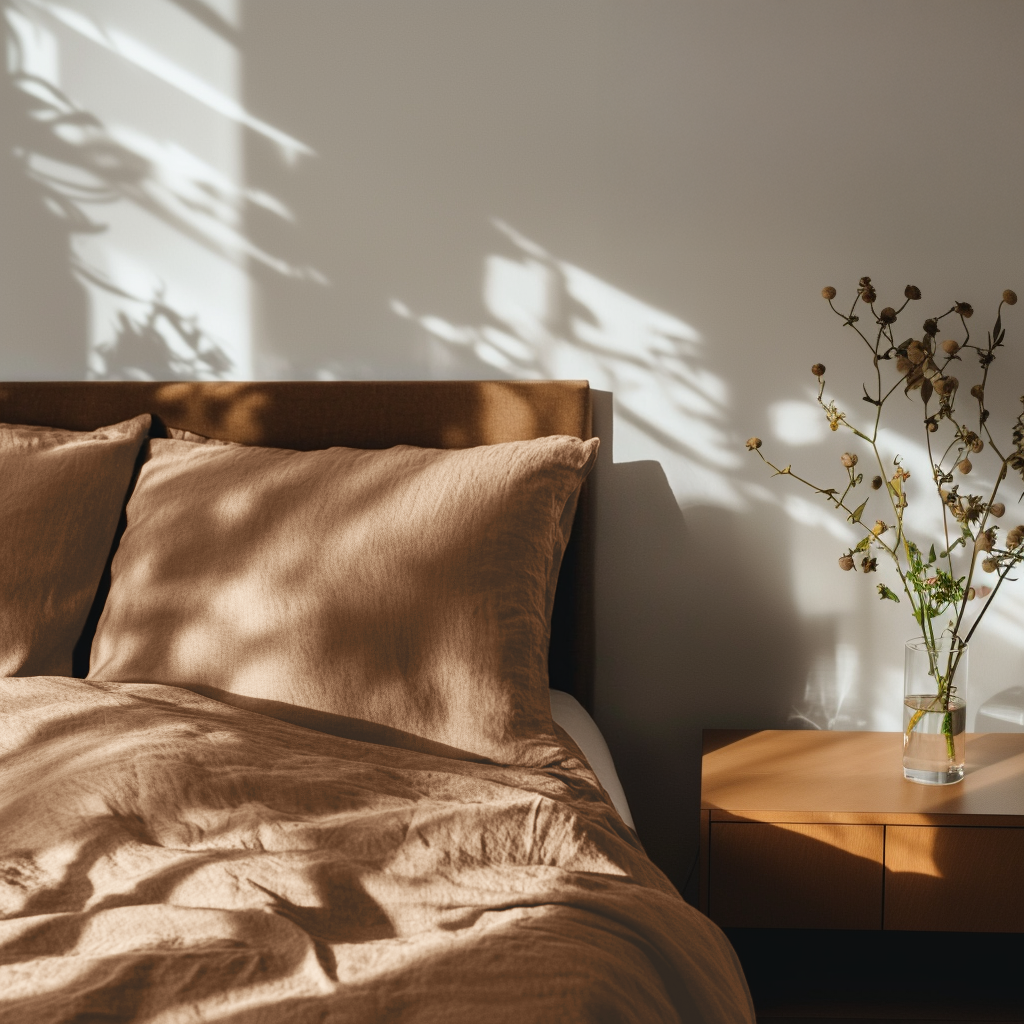 Tawny Brown Washed Linen Flat Sheet