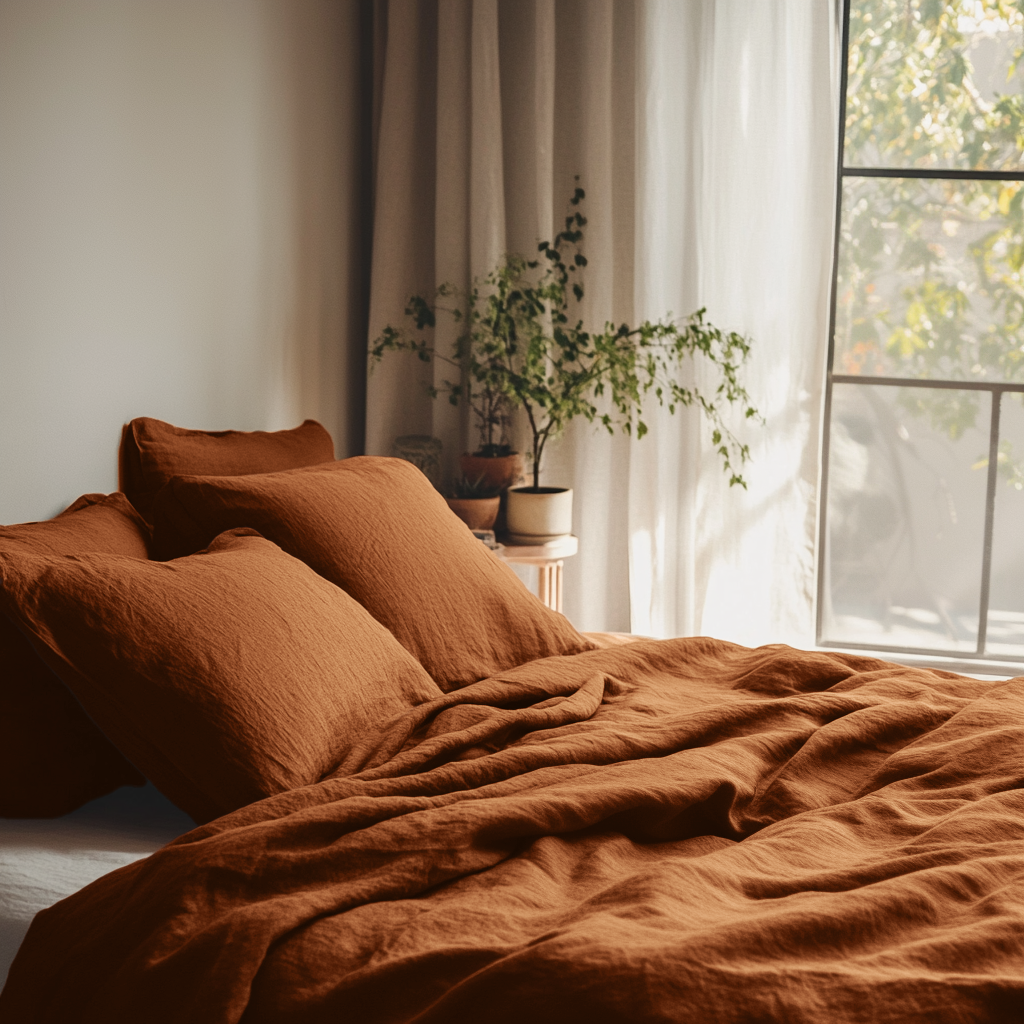 Terracotta Washed Heavyweight Linen Flat Sheet
