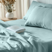 Aquamarine Blue Washed Linen Flat Sheet