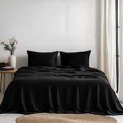 Black Washed Linen Flat Sheet