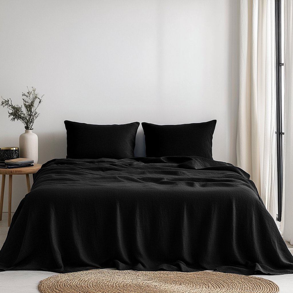Black Washed Linen Flat Sheet
