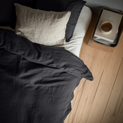 Charcoal Grey Washed Linen Flat Sheet
