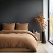 Tawny Brown Washed Linen Duvet Cover Set