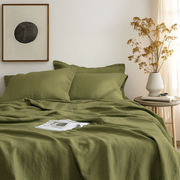 Moss Green Washed Linen Flat Sheet