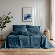 Peacock Blue Washed Linen Flat Sheet