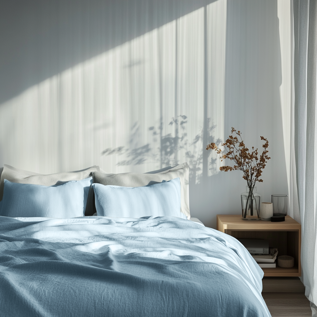 Light Sky Blue Washed Linen Flat Sheet