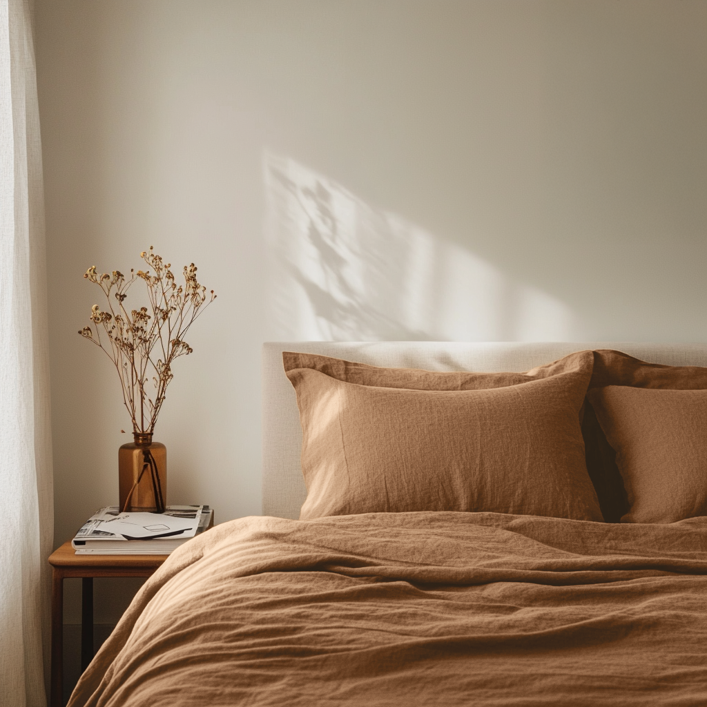 Tawny Brown Washed Linen Flat Sheet