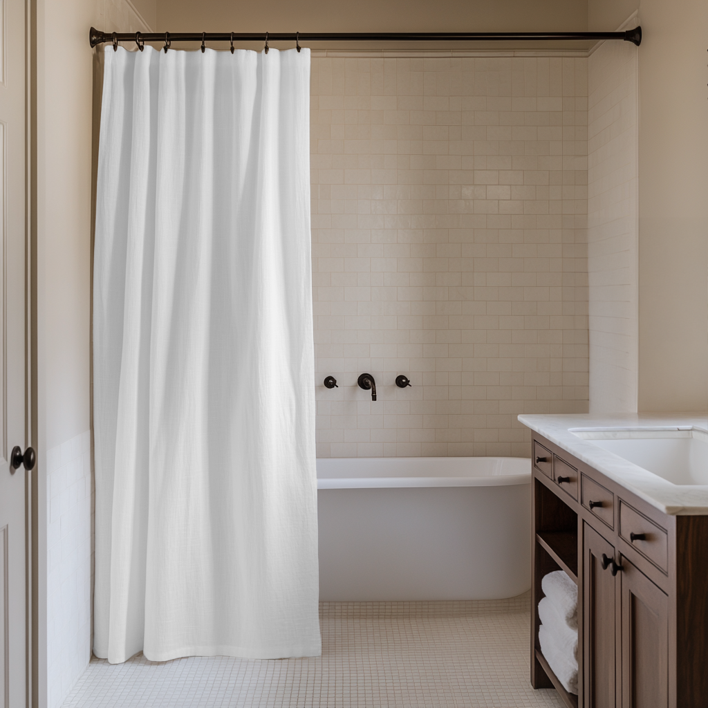 White Linen Shower Curtain