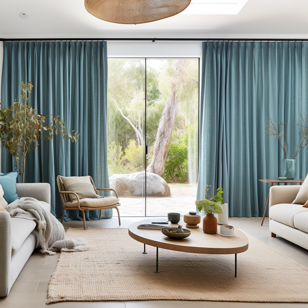 Aquamarine Blue Dutch Pleat Linen Curtain with Blackout Lining - Heading for Rings and Hooks - Custom Sizes & Colours