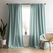 Aquamarine Blue Linen Rod Pocket Curtain with Cotton Lining - Custom Sizes & Colours