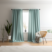 Aquamarine Blue Linen Rod Pocket Curtain with Cotton Lining - Custom Sizes & Colours