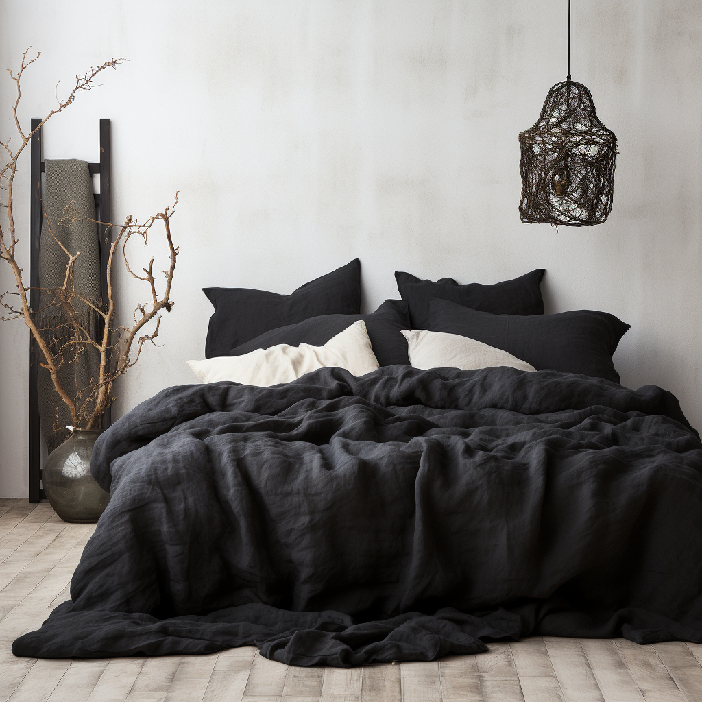 Black Luxury Linen Duvet Cover 100 Natural Washed Linen King Single Double Superking Emperor Sizes