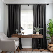Black Linen Curtain with Cotton Lining and Rod Pocket - Privacy Linen Drapery with Custom Width