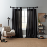Black Linen Tab Top Curtain Panel - Custom Width, Custom Length