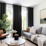 Black Thermal Insulated Total Blackout Eyelet Linen Curtain - Custom Width and Length