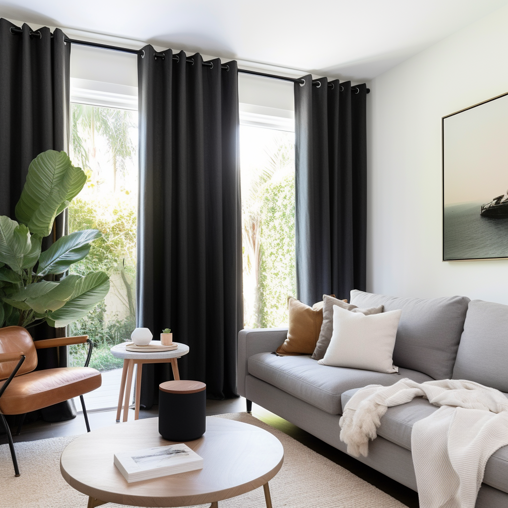 Black Thermal Insulated Total Blackout Eyelet Linen Curtain - Custom Width and Length