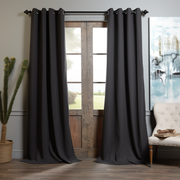 Charcoal Grey Eyelet Linen Curtain Panel with Blackout Lining - Custom Sizes & Colours