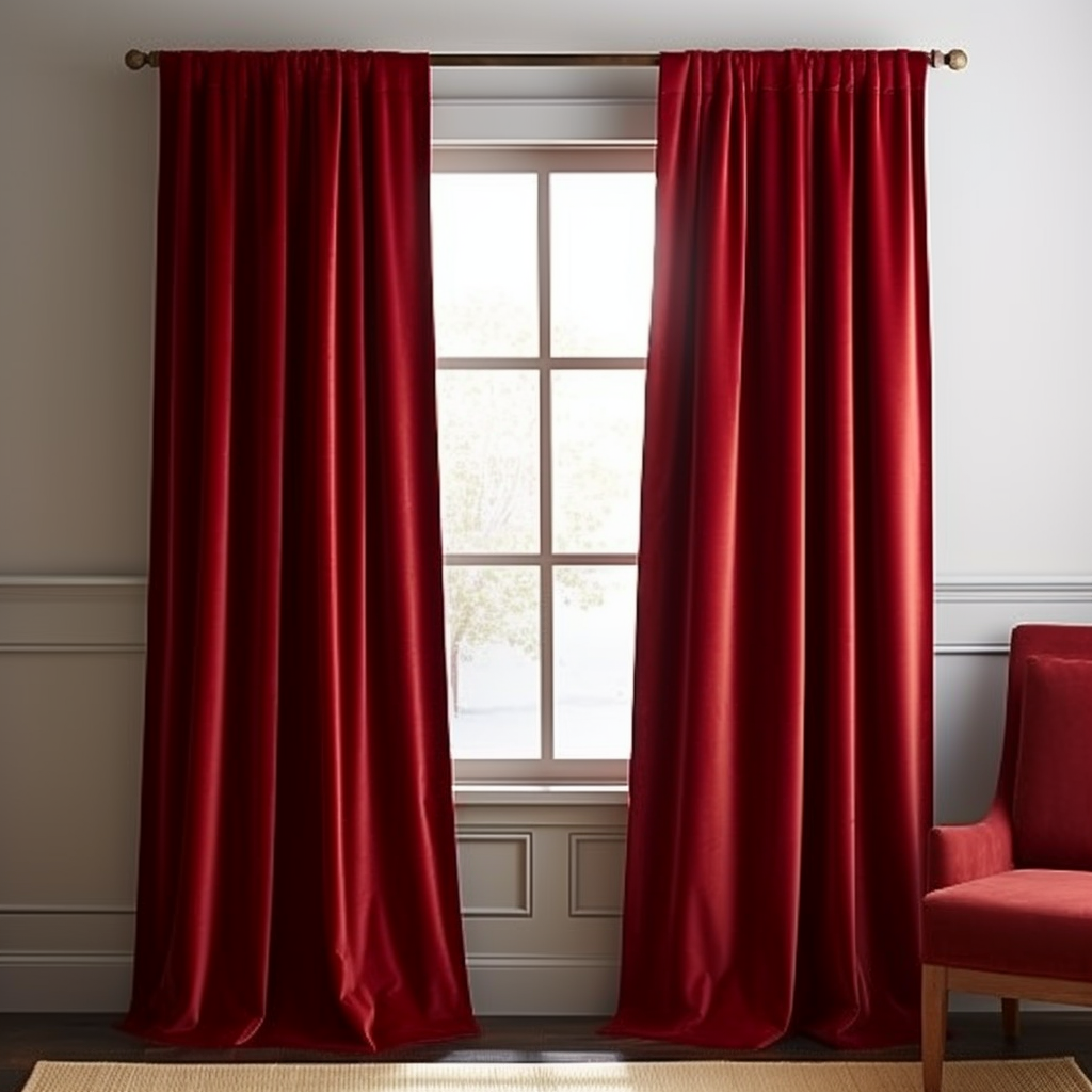 Classic Red Velvet Rod Pocket Curtain