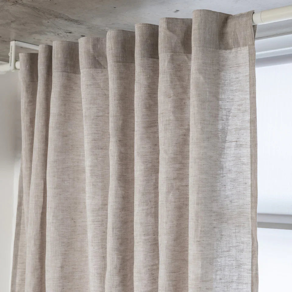 Linen Curtain with White Cotton Lining and Back Tabs - Privacy Linen Drapery Custom Width - Hidden Tabs