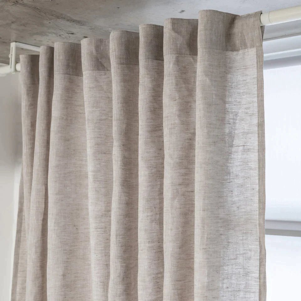 Linen Curtain with White Cotton Lining and Back Tabs - Privacy Linen Drapery Custom Width - Hidden Tabs