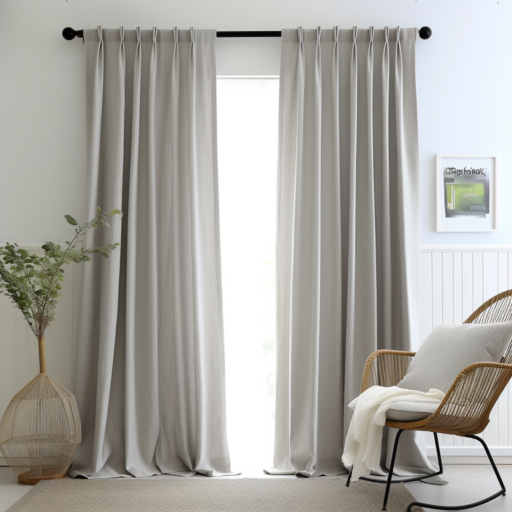 Double Pinch Pleat Grey Linen Curtain with Cotton Lining - Custom Sizes & Colours