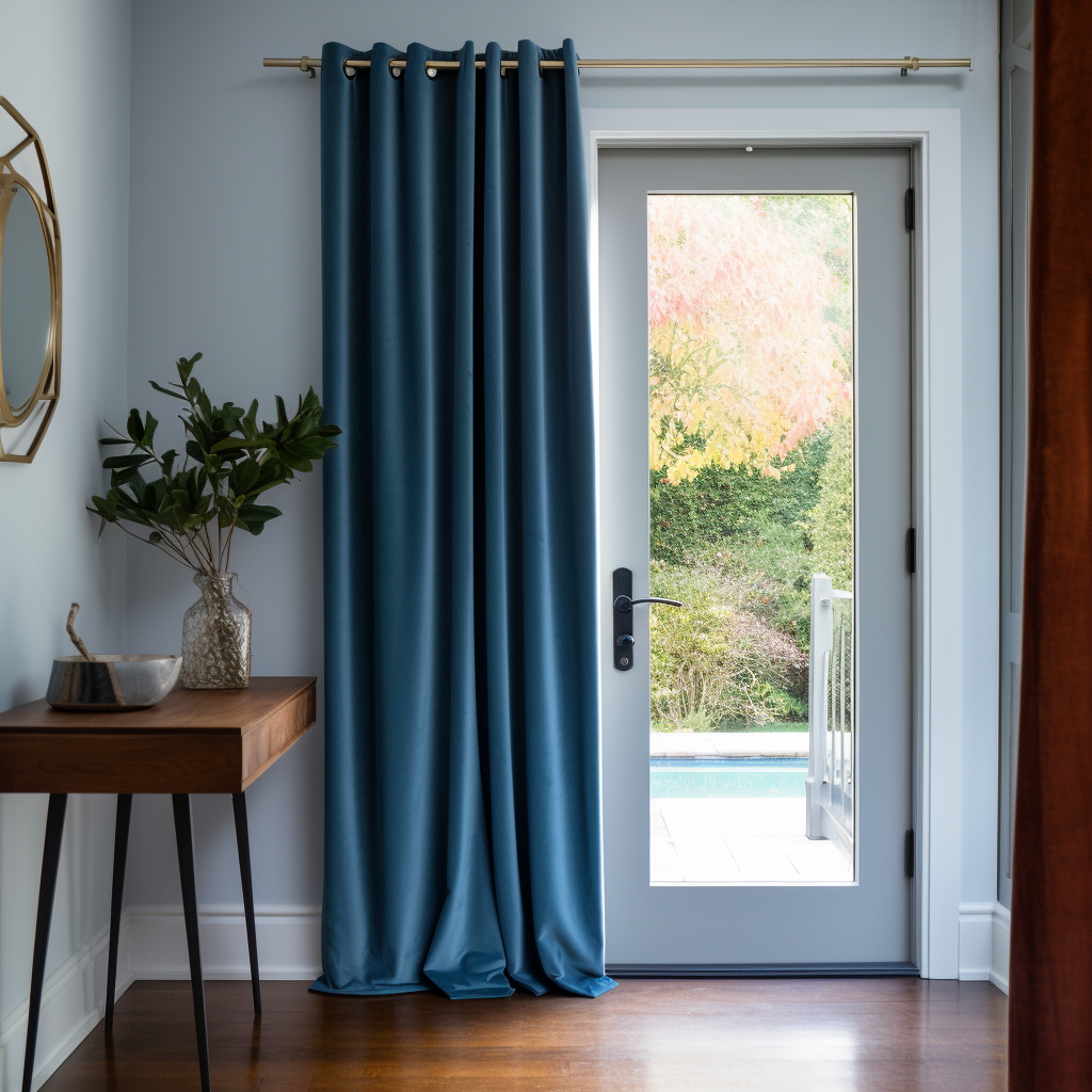Eyelet Velvet Thermal Insulated Door Curtain in Steel Blue Colour