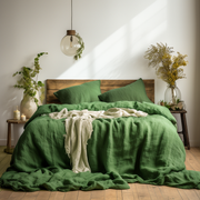 Green Luxury Linen Duvet Cover - Zipper or Buttons - King, Single, Double, Superking, Emperor Sizes,
Colour: Forest Green