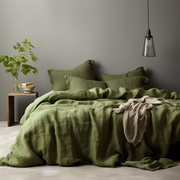 Green Luxury Linen Duvet Cover - Zipper or Buttons - King, Single, Double, Superking, Emperor Sizes,
Colour: Moss Green