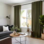 Green Thermal Insulated Total Blackout Eyelet Linen Curtain - Custom Width and Length, Color: Moss Green