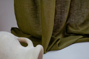 Green Linen Tab Top Curtain Panel - 124, 138 or 250 cm Width, Custom Length, Moss GreenGolour