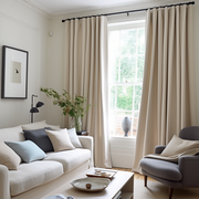 Heavy Ecru Linen Curtain Panel - Custom Heading and Size