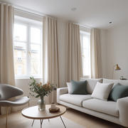 Heavy Ecru Linen Curtain Panel - Custom Heading and Size, Heading: Back tabs