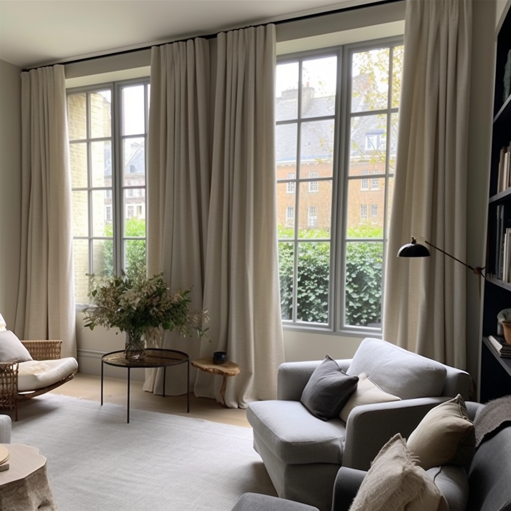 Heavy Ecru Linen Curtain Panel - Custom Heading and Size, Heading: S-Fold