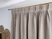 Double Pinch Pleat Linen Curtain Panel with Blackout Lining - Heading for Rings and Hooks - Total or Partial Darkening