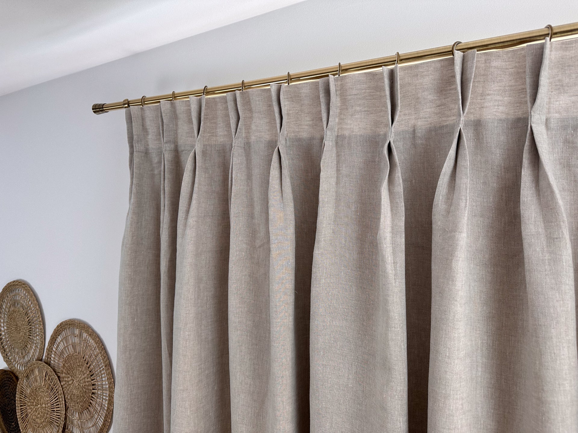 Double Pinch Pleat Linen Curtain Panel with Blackout Lining - Heading for Rings and Hooks - Total or Partial Darkening