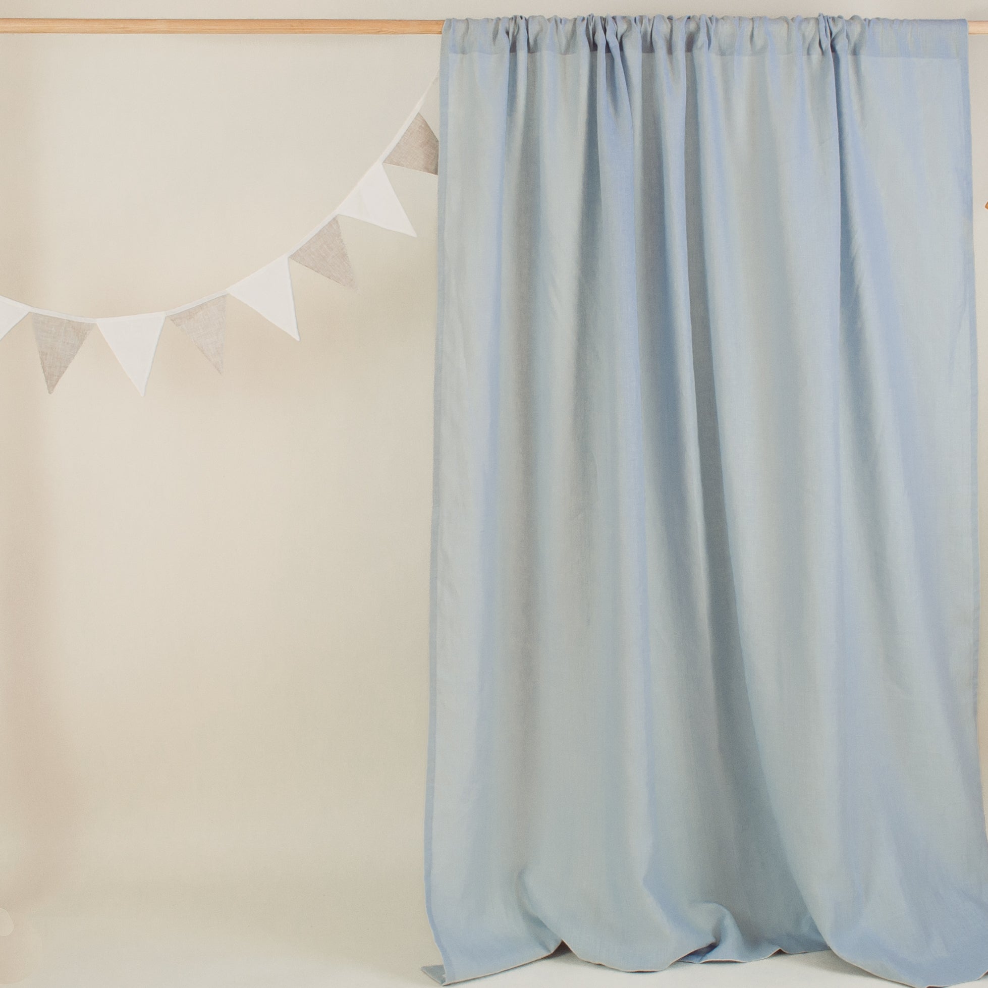 Light Blue Nursery Linen Curtain Rod Pocket Linen Drapery Available with Blackout Lining