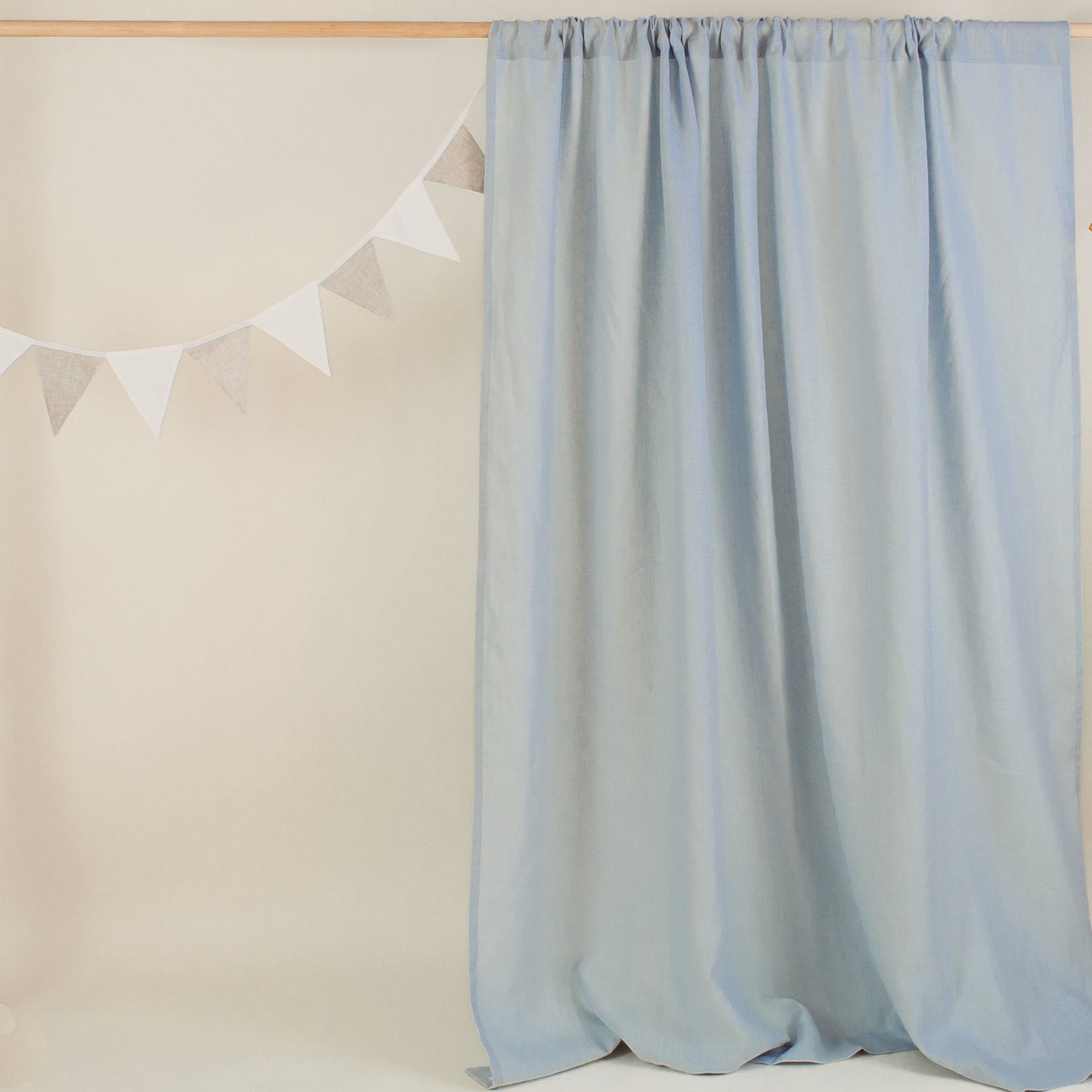 Light Blue Nursery Linen Curtain - Rod Pocket Linen Drapery - Available with Blackout Lining