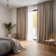 Linen Back Tab Curtain Panel for Bedroom with Blackout Lining - Custom Width, Custom Length - Natural Linen Oatmeal/White/Grey Colours