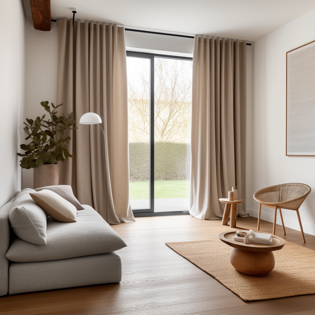 thumbnail image 2 of Jinchan 2-Panel Linen Curtains With Tassels – Light Filtering, Back Tab, Modern 2 of 3