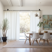 Linen Curtain for Dining Room with White Cotton Lining and Tab Top - Privacy Linen Drapery with Custom Width