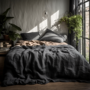 Luxury Belgian Linen Duvet Cover - Zipper or Buttons - King, Single, Double, Superking, Emperor Sizes, Color: Charcoal