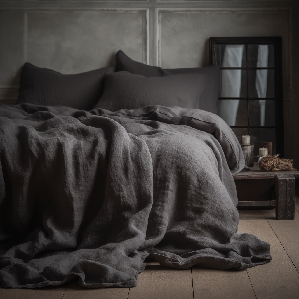 Luxury Belgian Linen Duvet Cover - Zipper or Buttons - King, Single, Double, Superking, Emperor Sizes, Color: Dark Grey