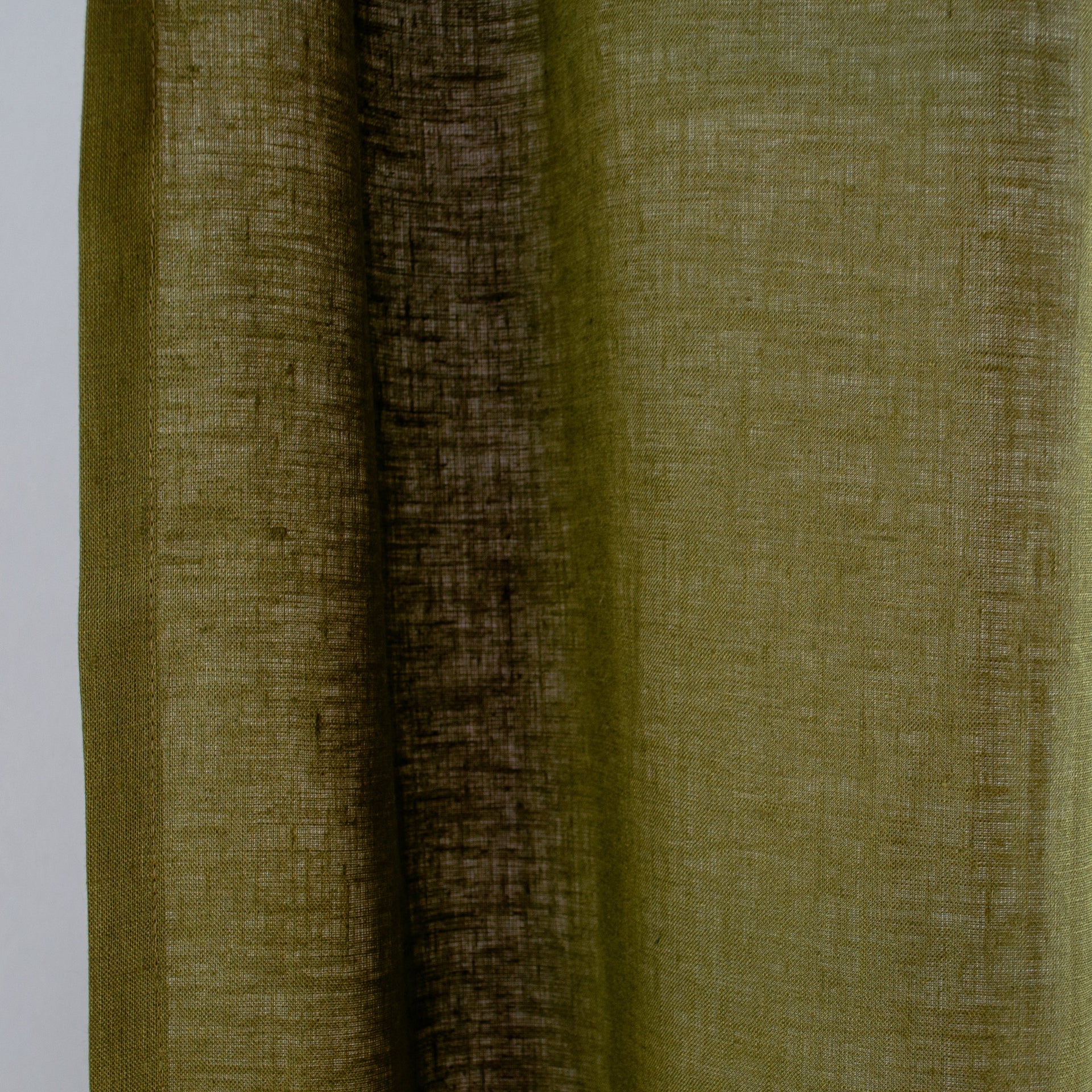 Green Linen Tab Top Curtain Panel With Privacy Cotton Lining, Moss Green Colour