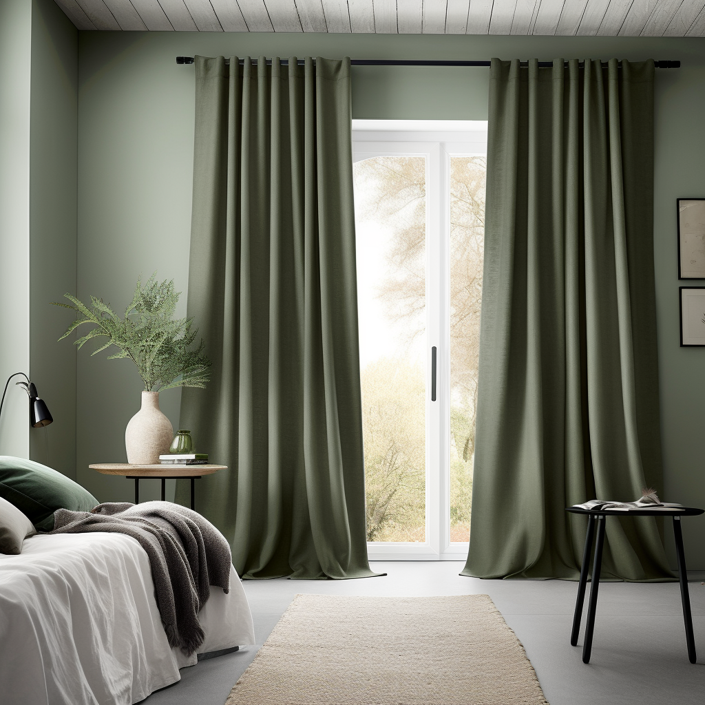 Sage Green Linen Back Tab Curtain Panel with Blackout Lining - Custom Width, Custom Length