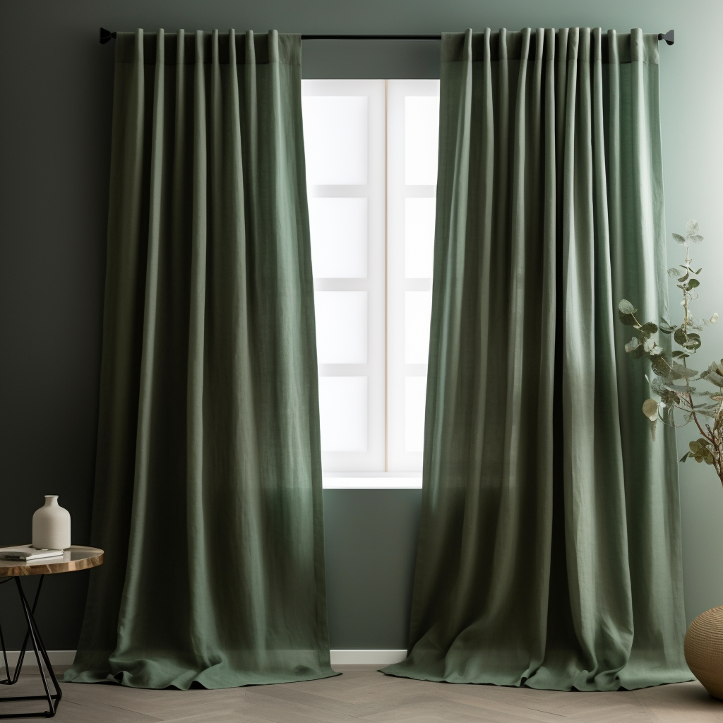 Sage Green Linen Back Tab Curtain Panel with Cotton Lining - Custom Width, Custom Length