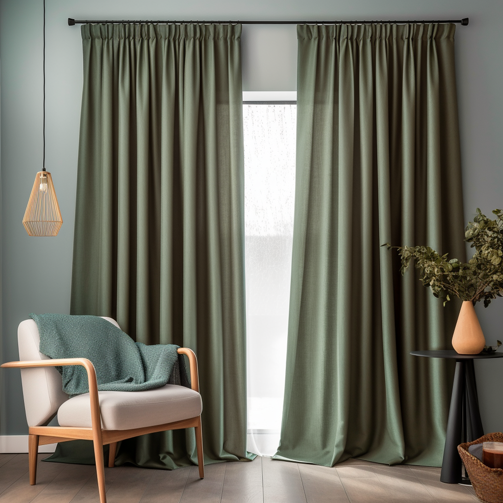 Sage Green Pencil Pleat Linen Curtain Panel With Cotton Lining - Custom Width and Length