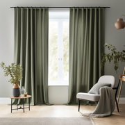 Sage Green S-Fold Linen Curtain Panel with Cotton Lining - Suitable for Rings and Hooks or Track