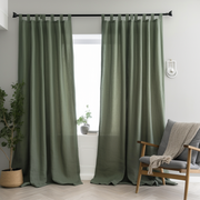 Sage Green Tab Top Linen Curtain with Cotton Lining  - Privacy Linen Curtains with Custom Width and Length