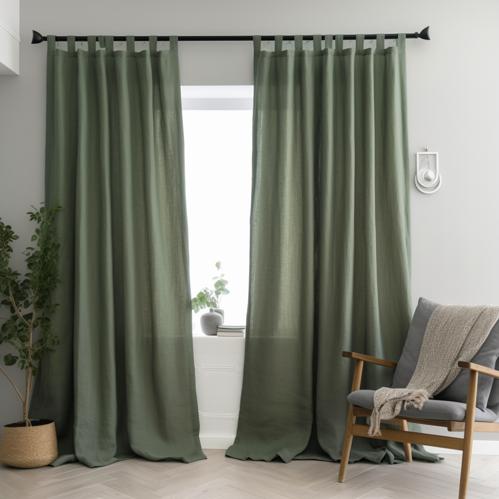 Sage Green Tab Top Linen Curtain with Cotton Lining  - Privacy Linen Curtains with Custom Width and Length