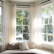 Sheer Linen Bay Window Curtain Panel with Back Tabs, Color: Off-White